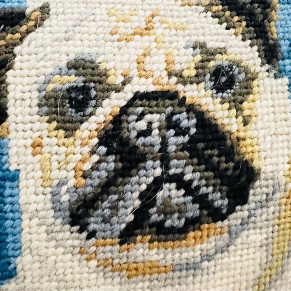 Pug Design Cross Stitch Pillow 12”x12”. - Picture 3 of 4